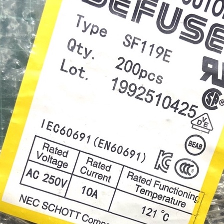 NEC SEFUSE SF119E 121度 250V 10A 家電用 家用 溫度 保險絲 維修 零件 鬆餅機 保溫瓶
