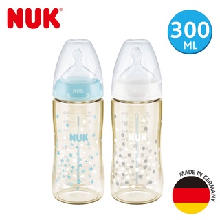 NUK寬口徑PPSU感溫奶瓶300ml-附中圓洞矽膠奶嘴(顏色隨機出貨)