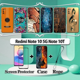 2 合 1 Redmi Note 10 5G Note 10T 手機殼帶鋼化玻璃曲面陶瓷螢幕保護膜音樂
