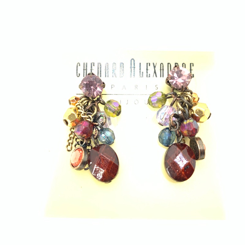 法國設計師品牌CHENARD ALEXANDRE歐美時尚串珠水鑽低調配色民俗波西米亞民族耳針式耳環