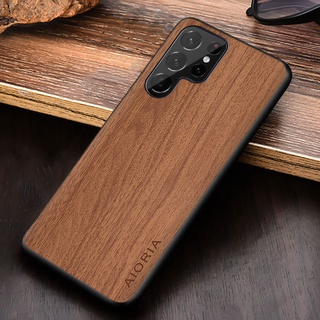 Samsung S22 Ultra plus 木纹商務材質 TPU軟邊+PU木紋貼皮3合壹材料手機殼
