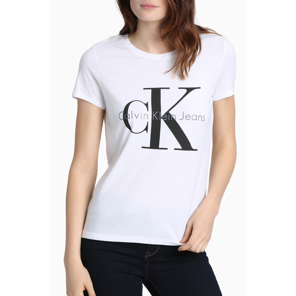 Calvin Klein  女生上衣/短袖T/圓領T恤 基本款 LOGO文字T  42MK976白色/黑色 凱文克萊CK