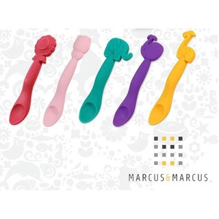 【加拿大MARCUS＆MARCUS】動物樂園矽膠餵食湯匙(長頸鹿/鯨魚/獅子/大象/粉紅豬)