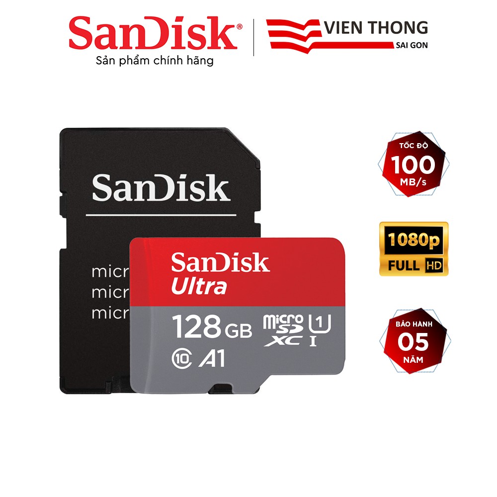 Sandisk Ultra 128GB UHS-I A1 U1 高達 100MB /s 存儲卡,帶適配器 - 帶適配器的