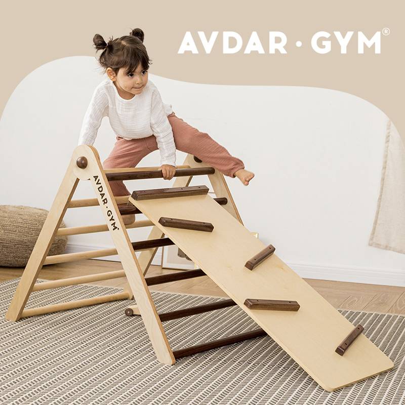 AVDAR 雙面兒童滑梯三角攀爬架 北美黑胡桃木可折疊 室內滑梯玩具 升級北美黑胡桃木兒童三角爬架 實木可折疊