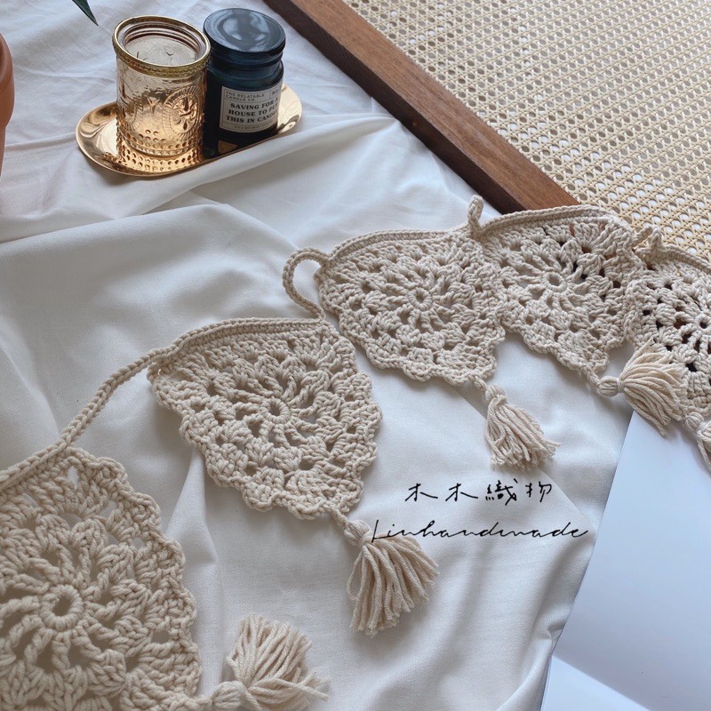 手作編織三角旗 縷空感花片露營美學營旗串旗木木織物 蝦皮購物