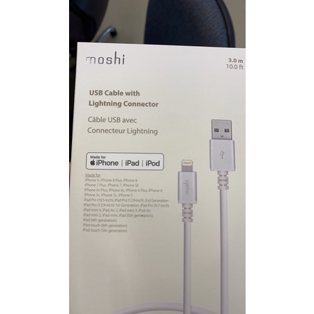 中秋衝免運活動～全新未拆《Moshi》Lightning USB 傳輸線 ( 3M ) MFI 蘋果原廠認證