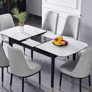 劍豪家居城火鍋電磁爐餐桌家用小戶型岩板實木現代簡約折疊可伸縮多功能飯桌