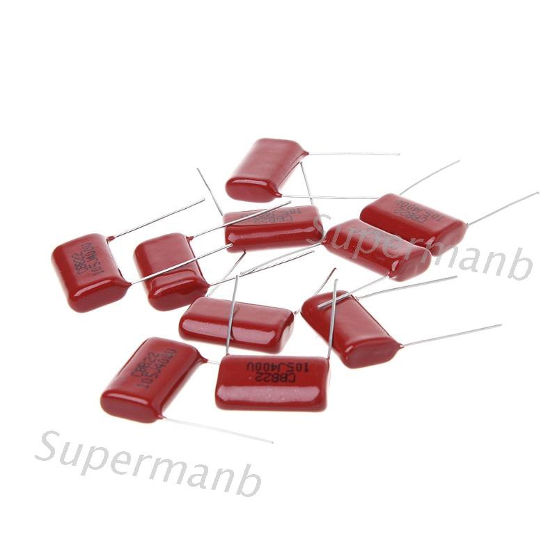 Sup 10Pcs CBB22 105J 400V 金屬化薄膜電容器 1UF P20mm 薄膜電容器