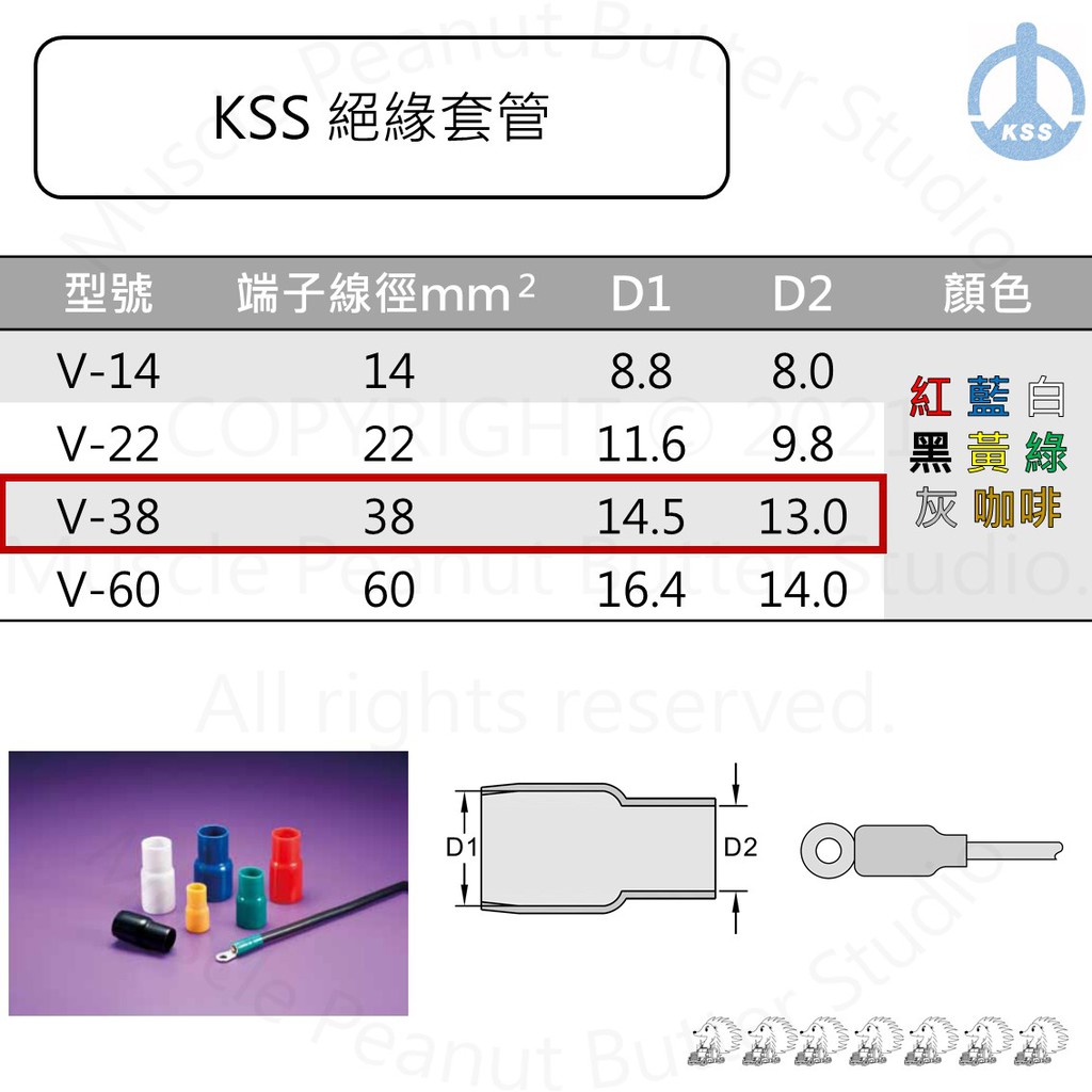 KSS 絕緣套管 V-38 端子 線夾 100pcs