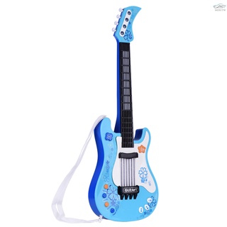 兒童玩具吉他炫動燈光音樂小吉他可彈奏仿真樂器玩具內置多種音色節奏樂曲藍色（不帶電池）