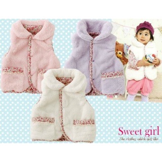 ⭐️現貨⭐️ 日本 sweet girl 女童 保暖 紫色 花朵 外套 背心 彌月 禮盒 70cm