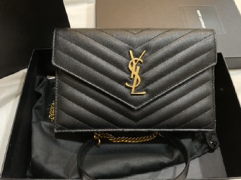 可議價 Ysl Saint Laurent Monogram 小型斜壓魚子醬牛皮鍊帶包 黑色 台中新光三越購入 蝦皮購物