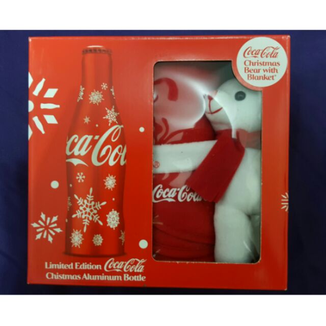限量 CocaCola可口可樂 2016 聖誕節限定鋁罐組-內附小熊毯