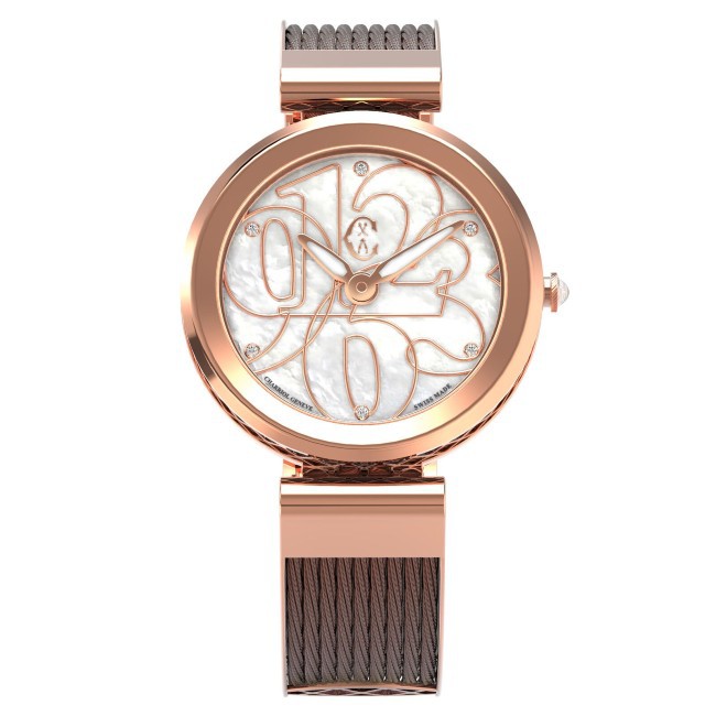 CHARRIOL夏利豪 FE32602002 Forever系列半鋼索數字時尚腕錶 / 珍珠母貝面 32mm