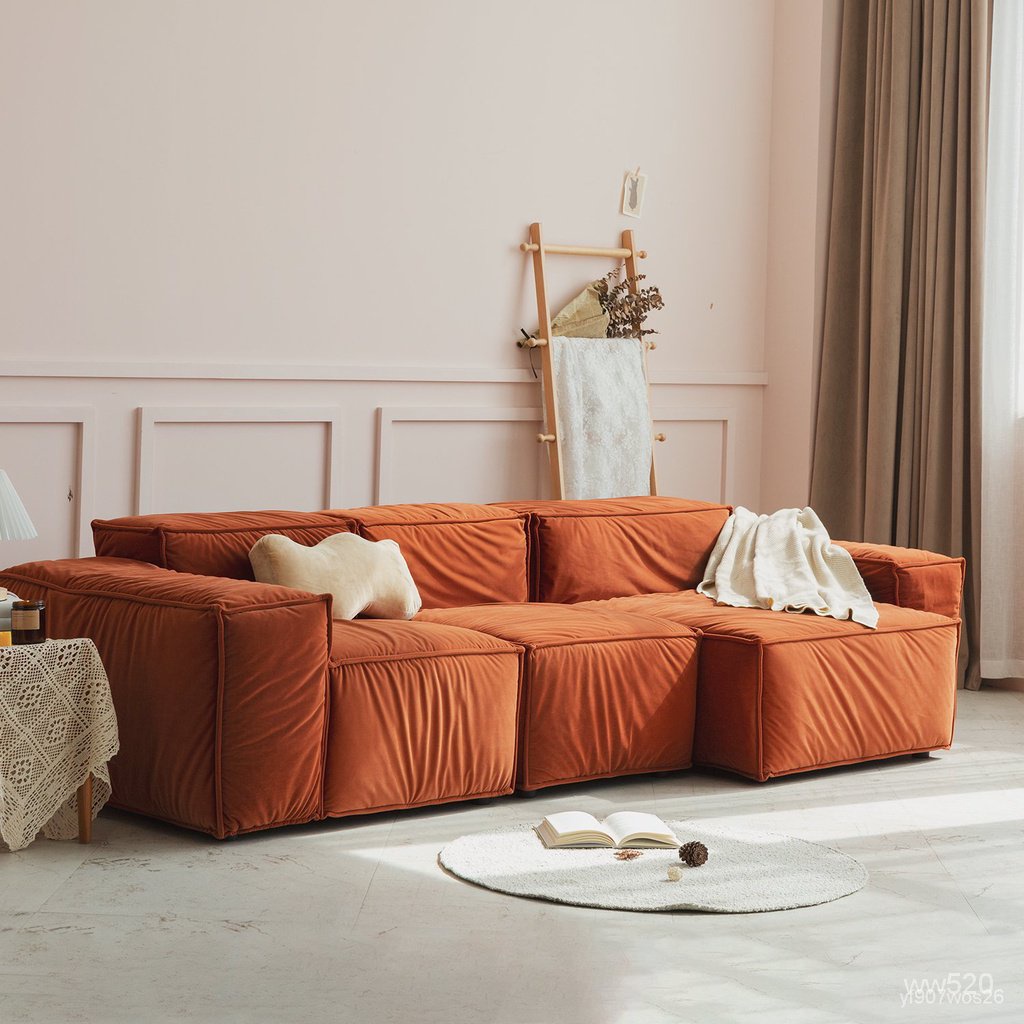 [工廠現貨 免運】不染buran 北歐簡約復古小戶型客廳創意橙色絲絨自由組合拼接沙發