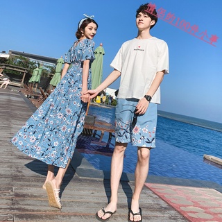 【COUPLE】夏季❗❗馬爾代夫沙灘裙男女情侶裝碎花連衣裙海邊