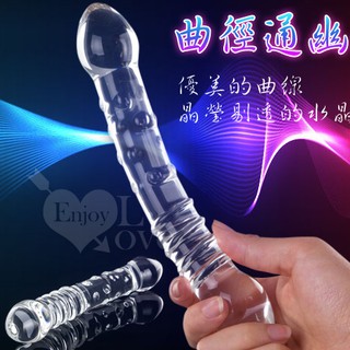 兩性用品 晶瑩水晶玻璃棒 > 曲徑通幽‧顆粒+螺旋水晶玻璃棒﹝雙頭可用﹞冰晶玻璃-雙頭龍