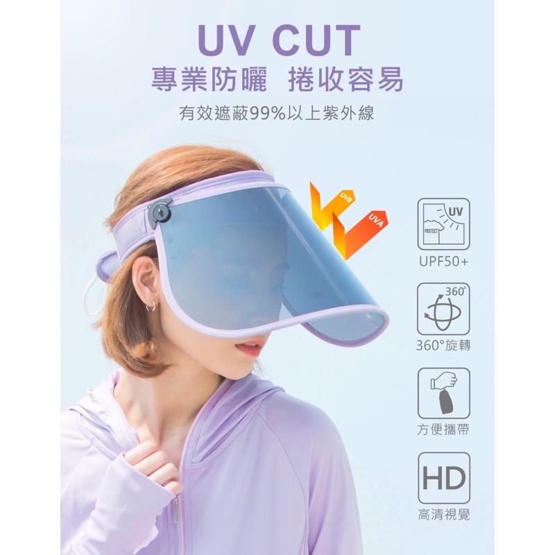 台灣品牌 UV100 抗UV 遮陽捲收美容面罩遮陽帽 登山爬山防曬 涼感布 運動防曬