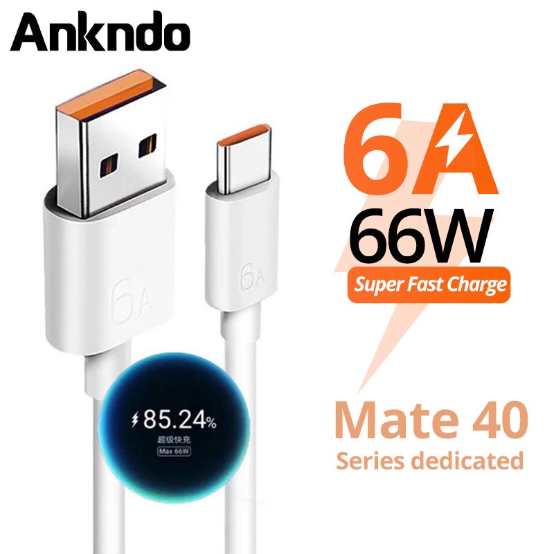 Ankndo 6A 66W USB C 型超快速充電線適用於華為Mate 40 50 小米 11 10 Pro OPPO
