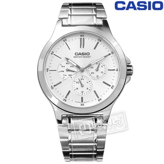 CASIO / MTP-V300D-7A / 卡西歐簡約三眼三針星期日期防水不鏽鋼手錶 銀色 40mm