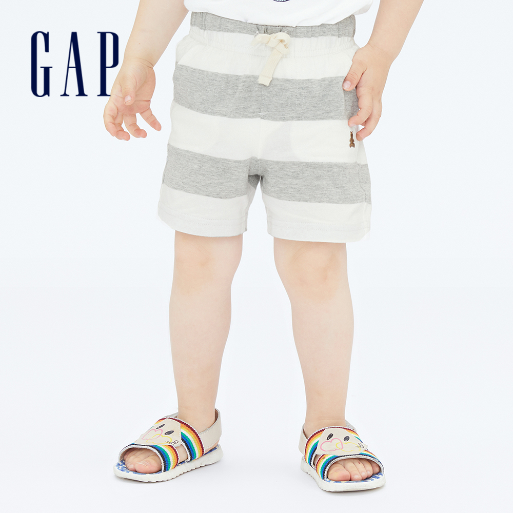 Gap 嬰兒裝 純棉條紋透氣短褲 布萊納系列-白色條紋(709329)