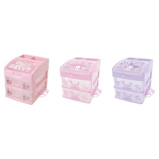 ♥小玫瑰日本精品♥Hello Kitty美樂蒂 酷洛米三麗鷗 頂層掀蓋塑膠雙抽收納盒 置物盒 文具盒 飾品盒~3