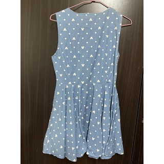 傘狀裙襬藍底白點 米奇圖案洋裝 夏季無袖洋裝