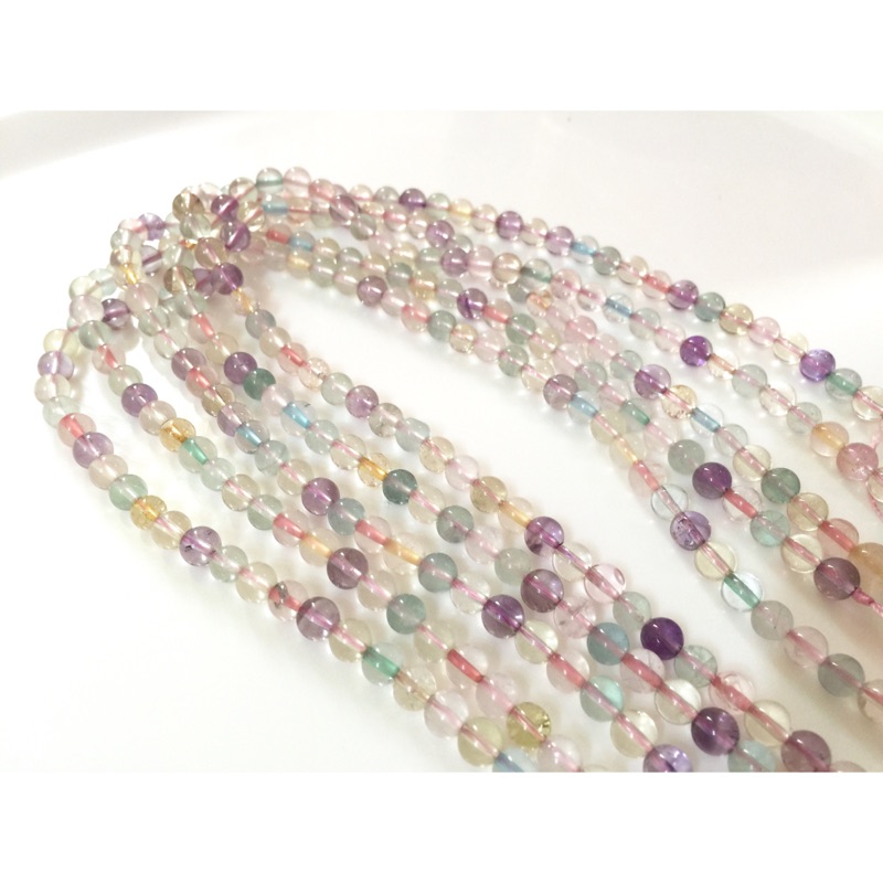 🎀晶御🎀串珠材料DIY~（星光粉晶/菱猛礦/白水晶/螢石/紫水晶）混合水晶6mm圓珠條珠串