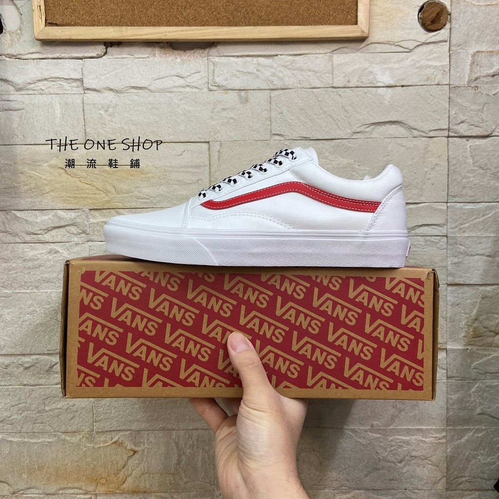 TheOneShop VANS Old Skool 紅線 白色 紅色 棋盤格 經典 帆布鞋 板鞋 VN0A3WKT4PE