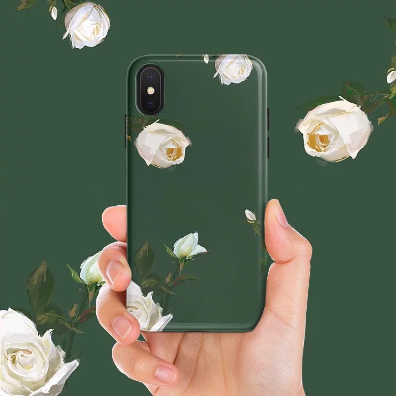［全新］iPhone 7 花卉霧面磨砂手機殼（綠）