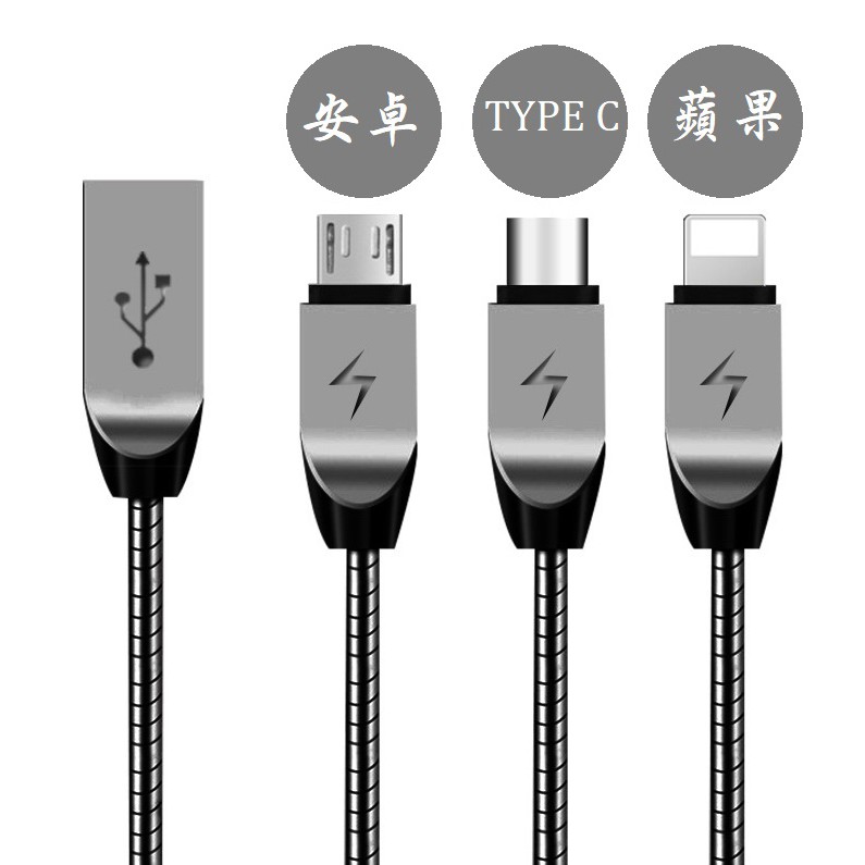 【現貨】鋅合金彈簧傳輸線數據線安卓Micro USB充電傳輸線 TYPE-C 充電傳輸線快充拉不斷傳輸線