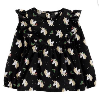 轉賣 美國Carter's 滿版金蔥獨角獸黑色長袖上衣 2T