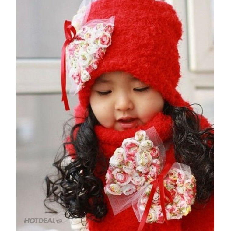 羊毛帽子套裝嬰兒頭髮和羊毛圍巾