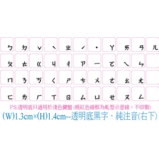 ◎【綠光艸堂】訂製鍵盤貼紙．採客製化‧Macbook‧1.3x1.4cm‧透明底黑字‧純注音(右下)