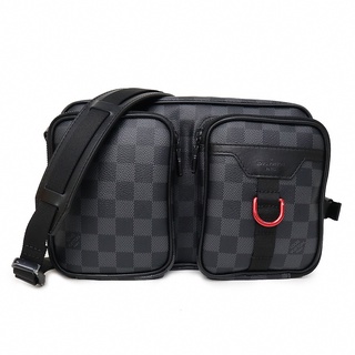 LV N40280 UTILITY棋盤格LOGO Damier Graphite帆布男士拉鍊斜背郵差包(黑灰)