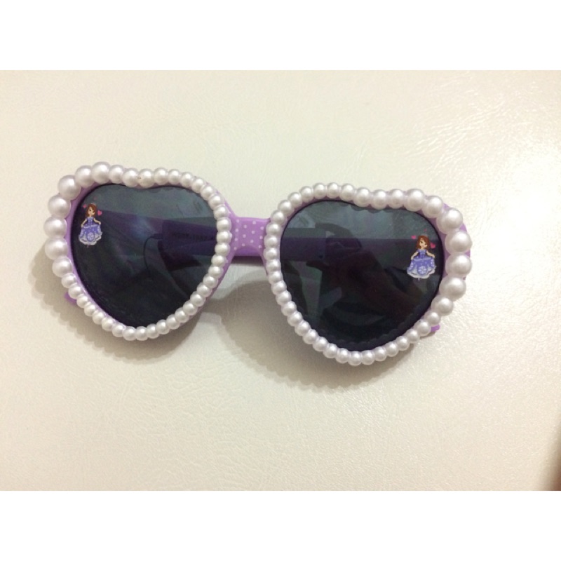 Disney SOFIA蘇菲亞公主 3+ 紫色抗UV愛心珍珠墨鏡/兒童太陽眼鏡