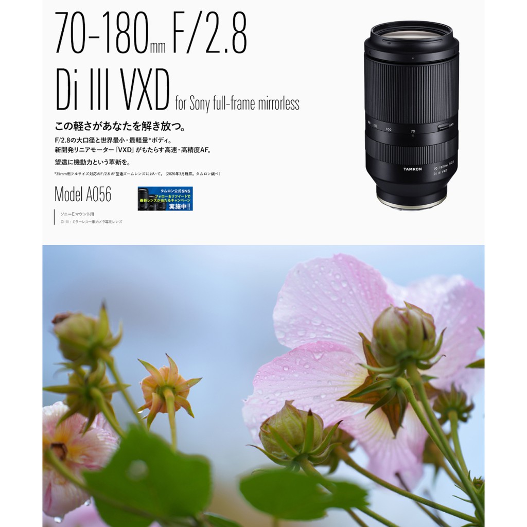 Tamron 70-180mm F2.8 Di III VXD A056 騰龍(公司貨) For Sony E接環