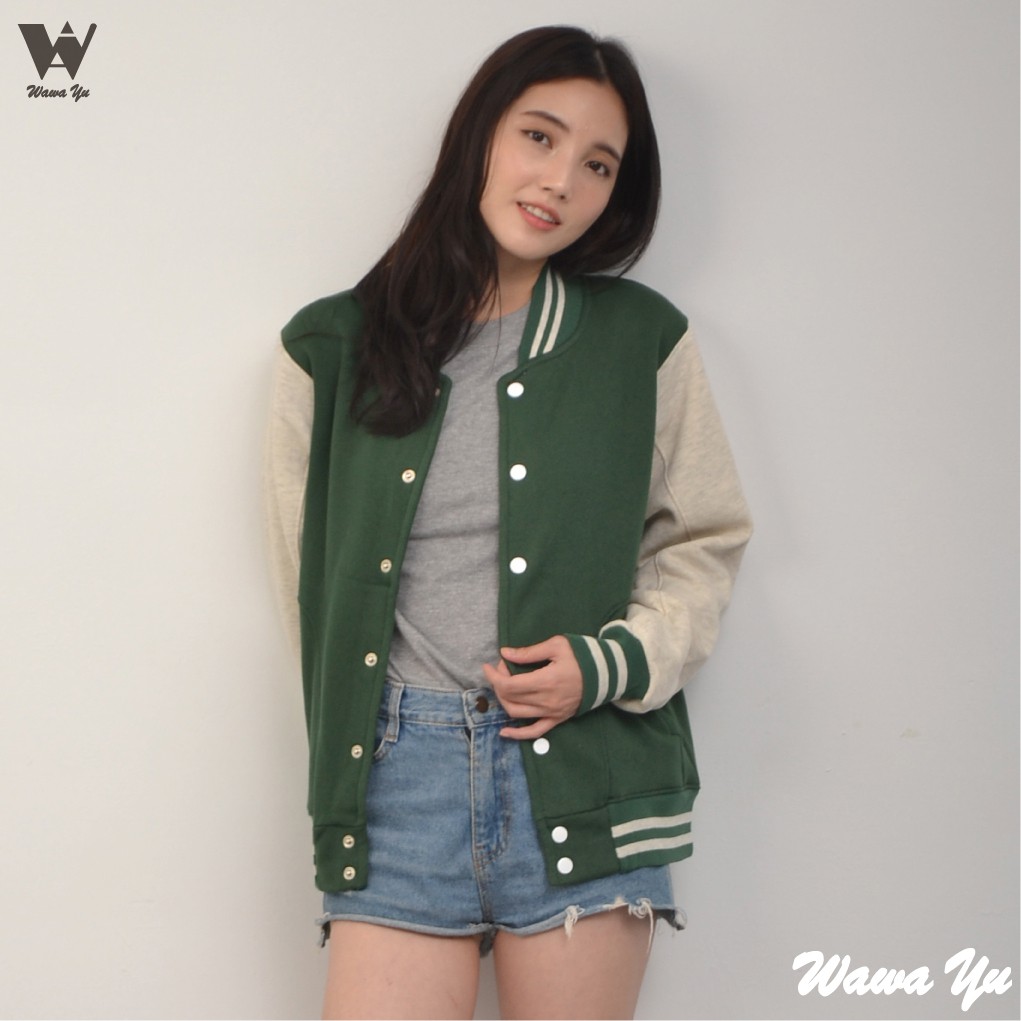 棒球外套-長袖厚棉刷毛口袋外套-女版-墨綠色 尺碼XS-XL   Wawa Yu品牌服飾