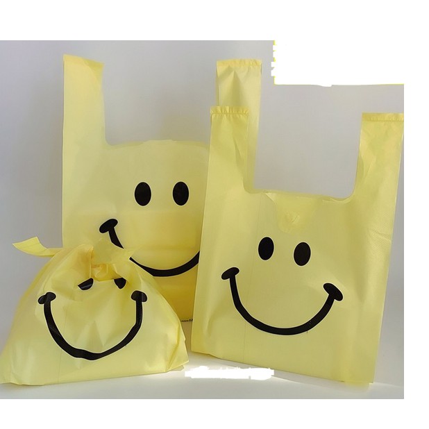 ♥現貨♥黃提袋 笑臉袋 微笑袋 喜糖袋 服飾手提袋 背心手提袋 包裝袋 塑膠手提袋 薄手提袋 飲料袋 糖果袋