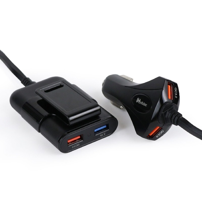 Qc3 0 車用四埠前後座車充usb車充車用充電器汽車快速充電器點煙器車充帶線4埠usb前後座車充