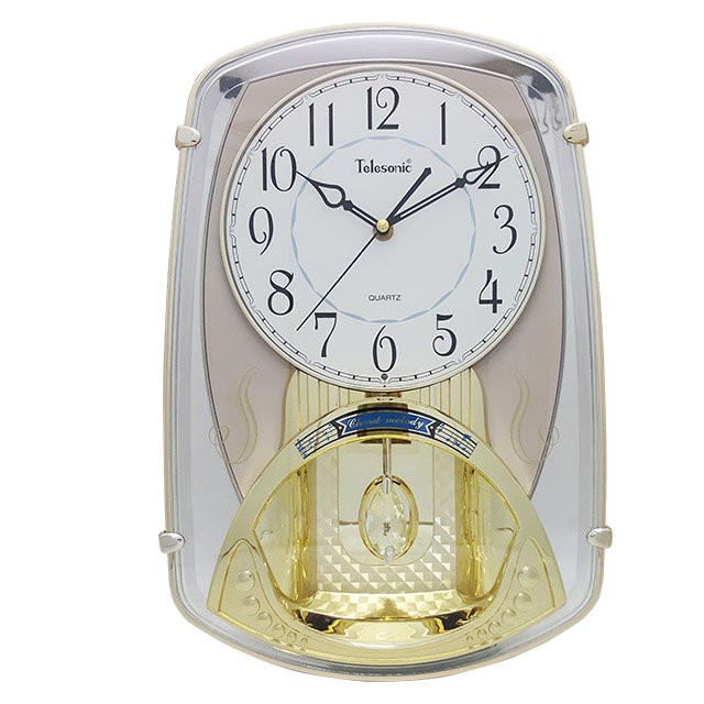 Telesonic/天王星鐘錶 音樂水晶香檳色時鐘 掛鐘 音樂時鐘 鐘擺時鐘 日本機芯