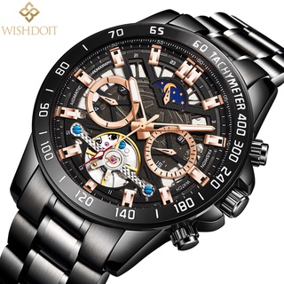 WISHDOIT/威思登 鏤空陀飛輪全自動機械手錶男生 蟲洞概念錶運動防水錶 男士個性鋼帶錶夜光手表