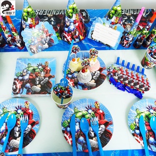 🎈Party store🎈🎈漫威超級英雄主題寶寶生日派對裝飾布置一次性桌布紙盤紙杯蛋糕架 生日派對 氣球 插排