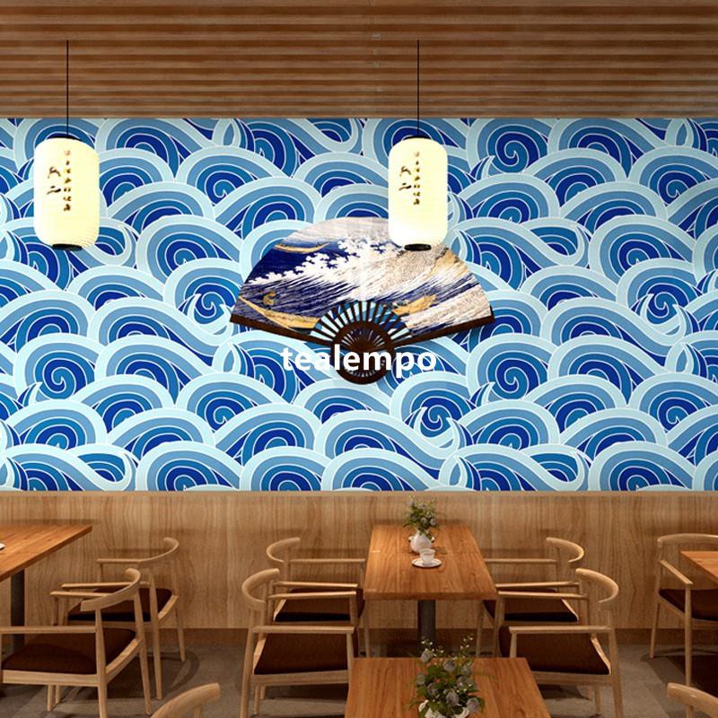 Tealempo 日式墻紙日系風格手繪海浪波浪紋背景墻和風臥室壽司店浮世繪壁紙壁纸墙纸壁贴墙贴居家翻新 蝦皮購物