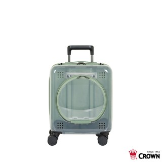 【CROWN】寵物拉鍊箱 (透明蓋+淺綠底)行李箱 登機箱 寵物旅行箱 寵物箱｜趣買購物旅遊生活館