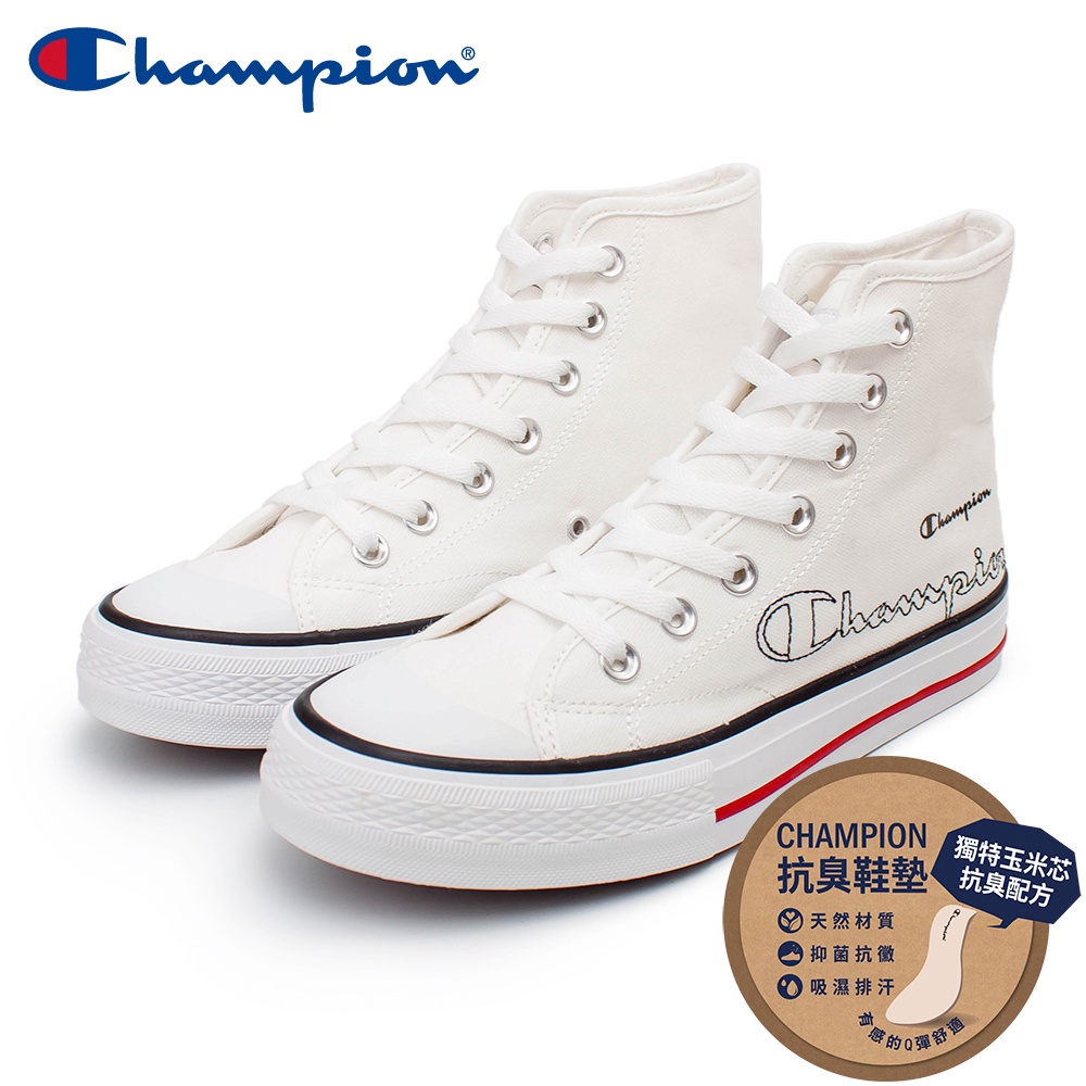 【Champion】男/女 高筒帆布鞋 休閒鞋 OUTLINE HI-CANVAS-白(UFLS-1076-00)
