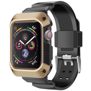 蘋果手錶帶 40 44mm Apple Watch 運動矽膠錶帶保護殼一體 iwatch4代 防摔殼