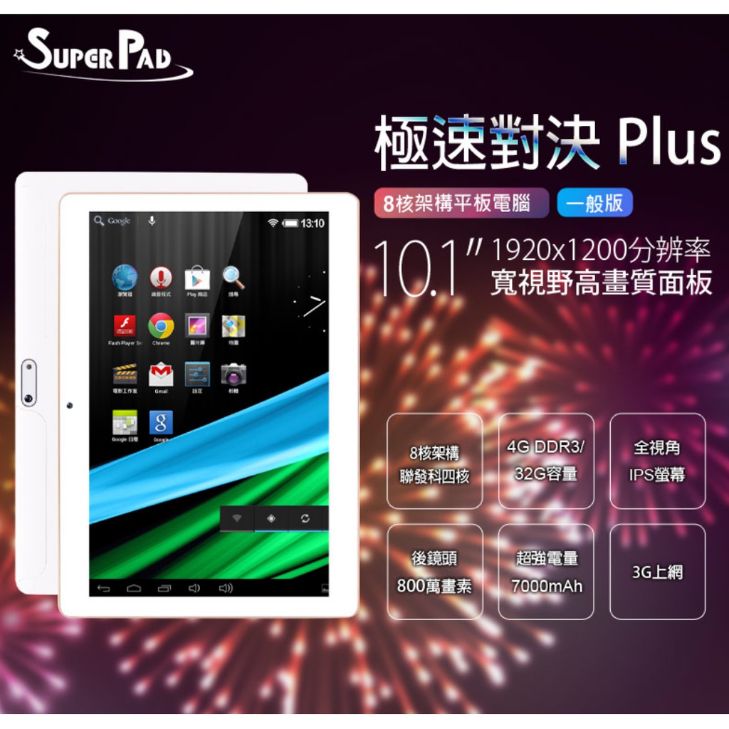 【東京數位】全新 平板 電腦 SuperPad  Plus 10.1吋 4G/32G 聯發科四核心  遠端視訊 3G上網