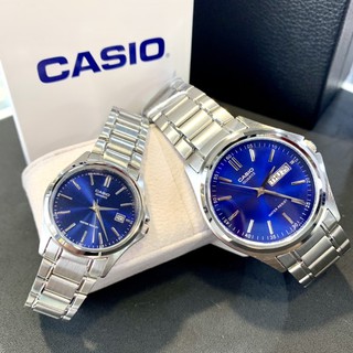 CASIO 寶石藍簡單大方 情侶對錶 情人節禮物 不銹鋼錶帶 日期 生活防水 保固一年 MTP-1239D-2A